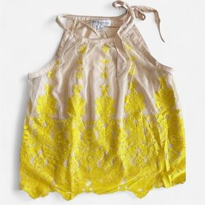 David Meister Yellow and Cream lace Tank Top Size M